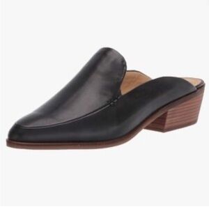 Lucky Brand Margarete Black Leather Almond-Toe Stacked Block Heel Mules Sz 11